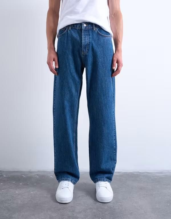 トップマン メンズ ボトムス デニムパンツ ジーンズ Topman rigid baggy jeans in mid wash Mid wash blue ブルー