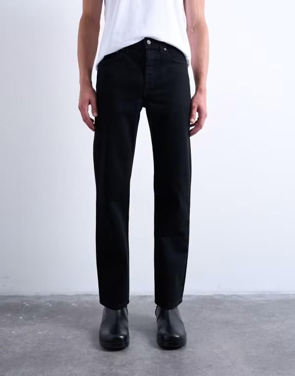 トップマン メンズ ボトムス デニムパンツ ストレート ジーンズ Topman rigid straight leg jeans Black ブラック
