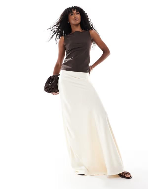 エイソス レディース ボトムス スカート ドレープ サテン マキシ ASOS DESIGN volume drape satin maxi skirt in oyster Oyster