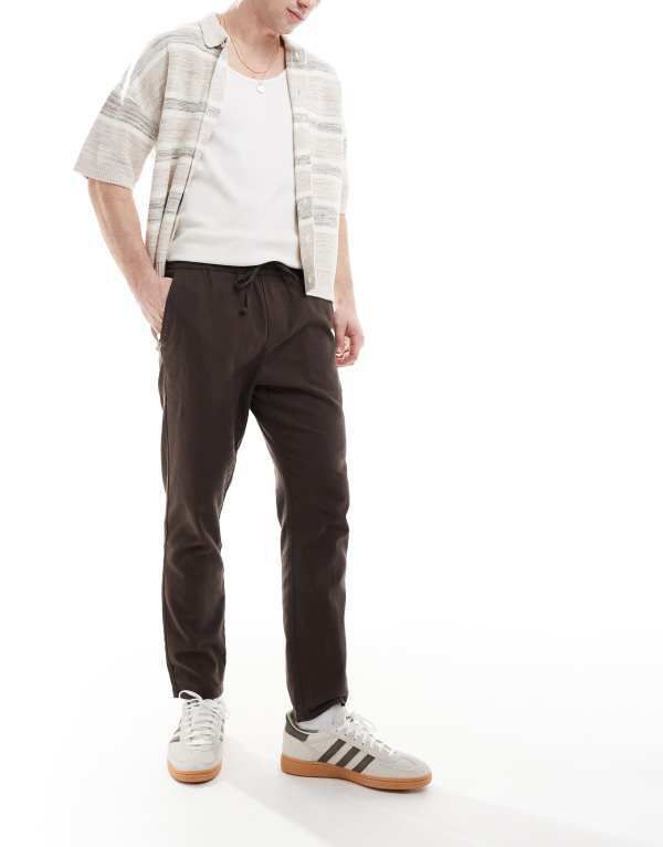 オンリーアンドサンズ メンズ ボトムス カジュアルパンツ パンツ クロップド リネン ONLY SONS linen mix cropped pants Demitasse ブラウン