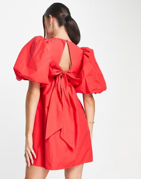 アンドアザーストーリーズ レディース トップス ワンピース オープンバック ミニワンピース ミニ Other Stories open back volume mini dress Red レッド