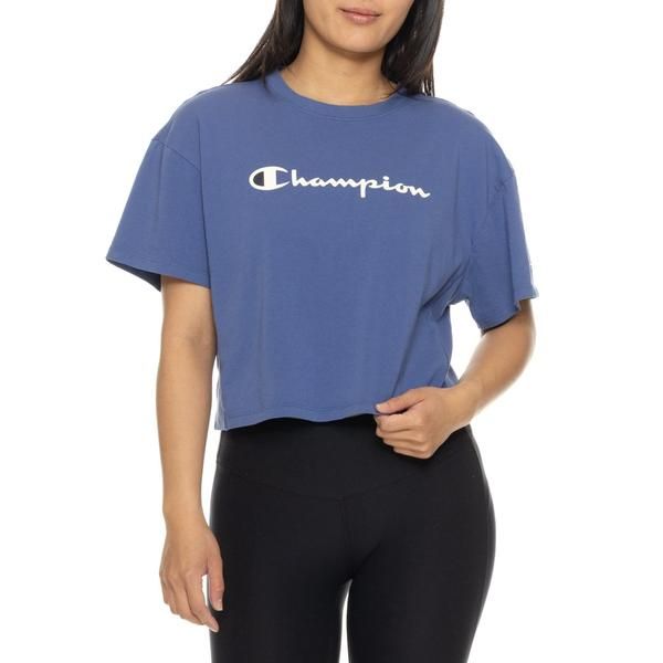 チャンピオン レディース トップス シャツ クロップド Champion Iconicropped TShirt Short Sleeve Gray Blue グレー