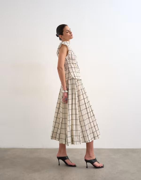 トップショップ レディース ボトムスカート マキシ Topshop drop waist saloon maxi skirt in window pane check IVORY アイボリー
