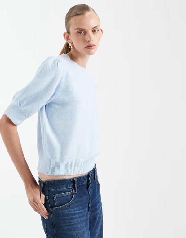 ヴェロモーダ レディース アウター ニット・セーター Vero Moda short sleeve knitop in soft heathered Blue ブルー 10,426円