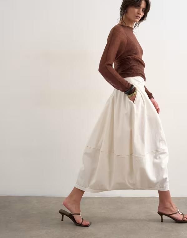 トップショップ レディース ボトムスカート デニム マキシ Topshop denim seamed barrel maxi skirt in bone デニム