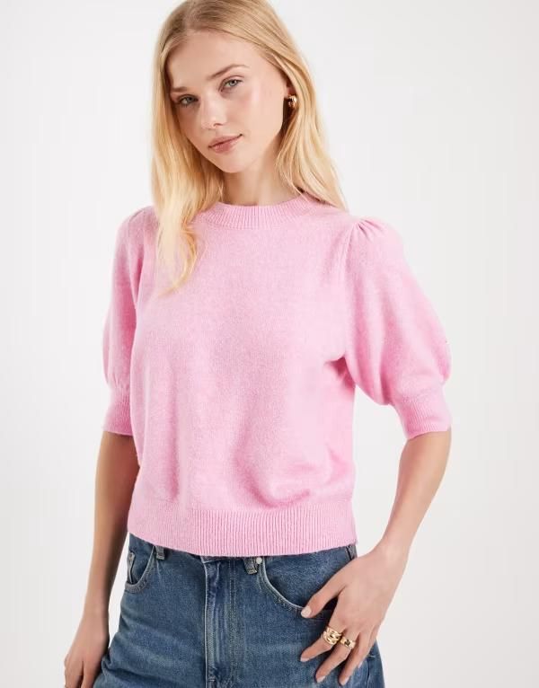 ヴェロモーダ レディース アウター ニット・セーター Vero Moda short sleeve knitop in bonbon Heathered Bonbon ピンク 10,860円