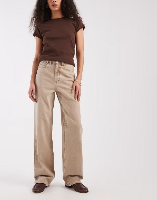 ヴェロモーダ レディース ボトムス デニムパンツ ワイドレッグ ジーンズ Vero Moda Tessa high rise wide leg jeans in mink Silver Mink ミンク