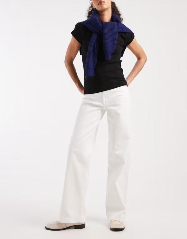 オンリー レディース ボトムス デニムパンツ ワイドレッグ ハイウエスト ジーンズ ONLY Juicy high waist wide leg jeans White ホワイト