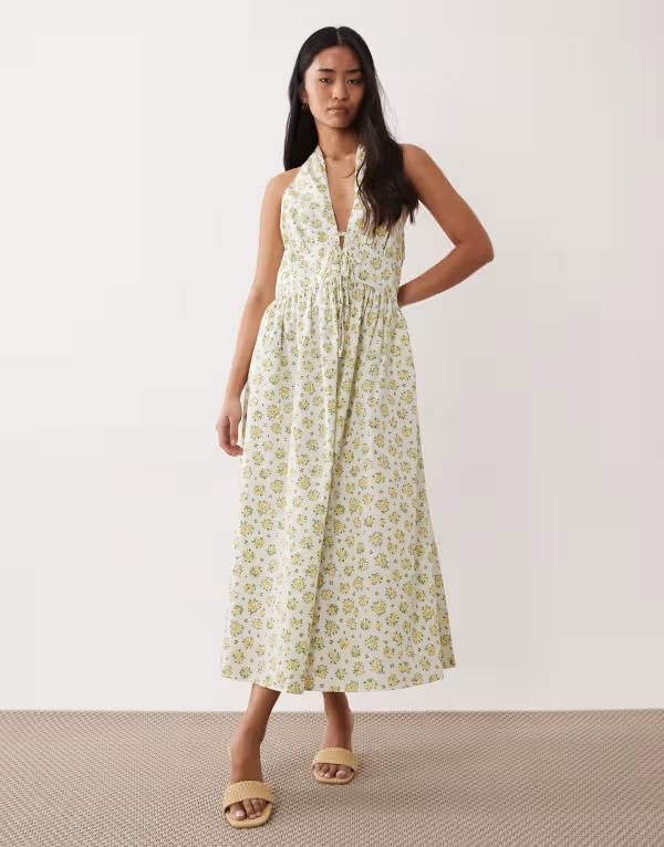 ノーバディーズ チャイルド レディース トップス ワンピース フラワー柄 ミディ フラワー ホルター Nobodys Child Lilijana halter midi dress floral White Print ホワイト
