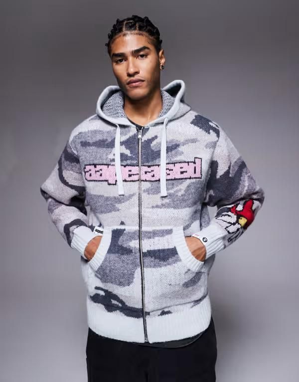 ベイシング エイプ メンズ アウター パーカー・スウェット ニット Aape by A Bathing Ape x Erased knit zip up hoodie in grayscale camo Multi マルチカラー 43,080円
