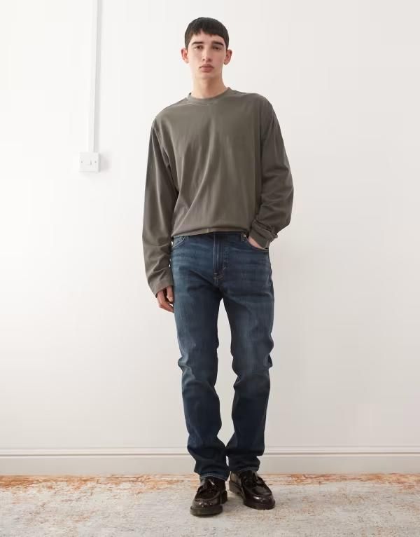 ウィークデイ メンズ ボトムス デニムパンツ ジーンズ Weekday Orion slim straight jeans in mid blue wash Deep Sea Blue ブルー
