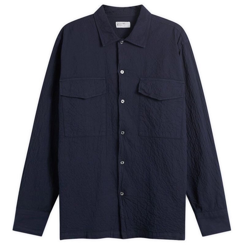 ユニバーサルワークス メンズ トップス シャツ Universal Works Arten Seersucker Attendant Overshirt Navy ネイビー 25,056円