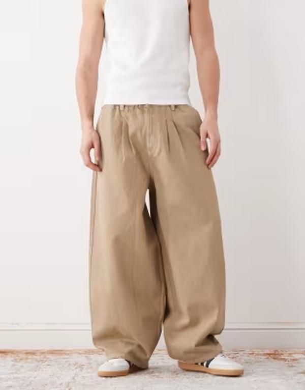 コルージョン メンズ ボトムス カジュアルパンツ プリーツ COLLUSION XL balloon pull on pleated pants in stone ストーン