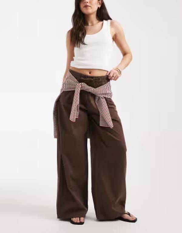 ヴェロモーダ レディース ボトムス デニムパンツ ワイドレッグ ジーンズ Vero Moda Valeria mid rise wide leg pullon jeans in chocolate wash Chocolate martini チョコレート