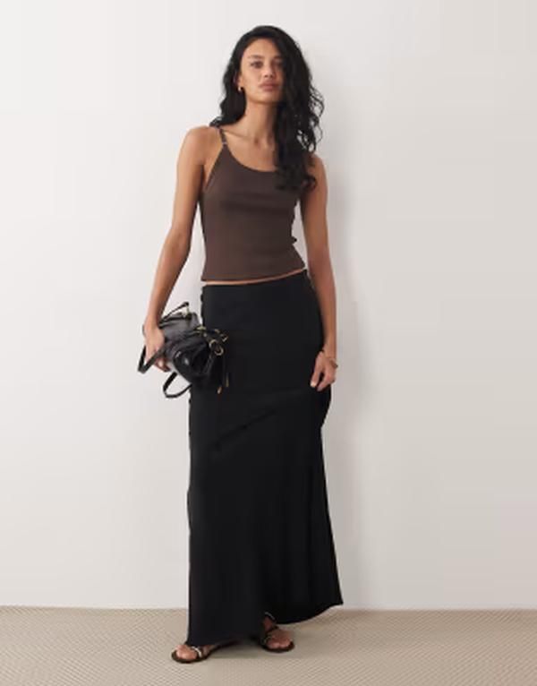 ジェイディーワイ レディース ボトムスカート A ライン サテン マキシ JDY aline satin maxi skirt Black ブラック