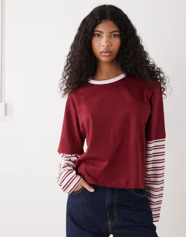 コルージョン レディース トップス Tシャツ COLLUSION double layer long sleeve Tshirt stripe ストライプ