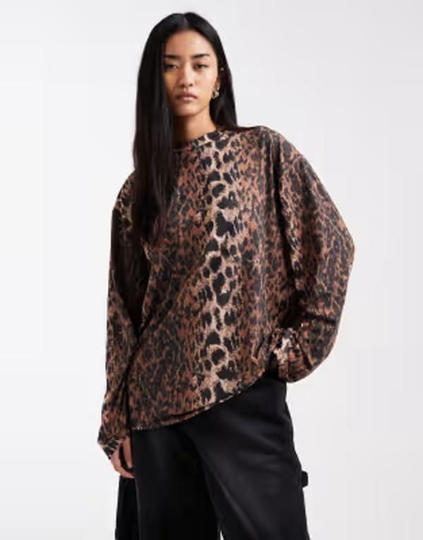 エイソス レディース トップス Tシャツ プリント ASOS DESIGN long sleeve oversized top in leopard print LEOPARD PRINT アニマル