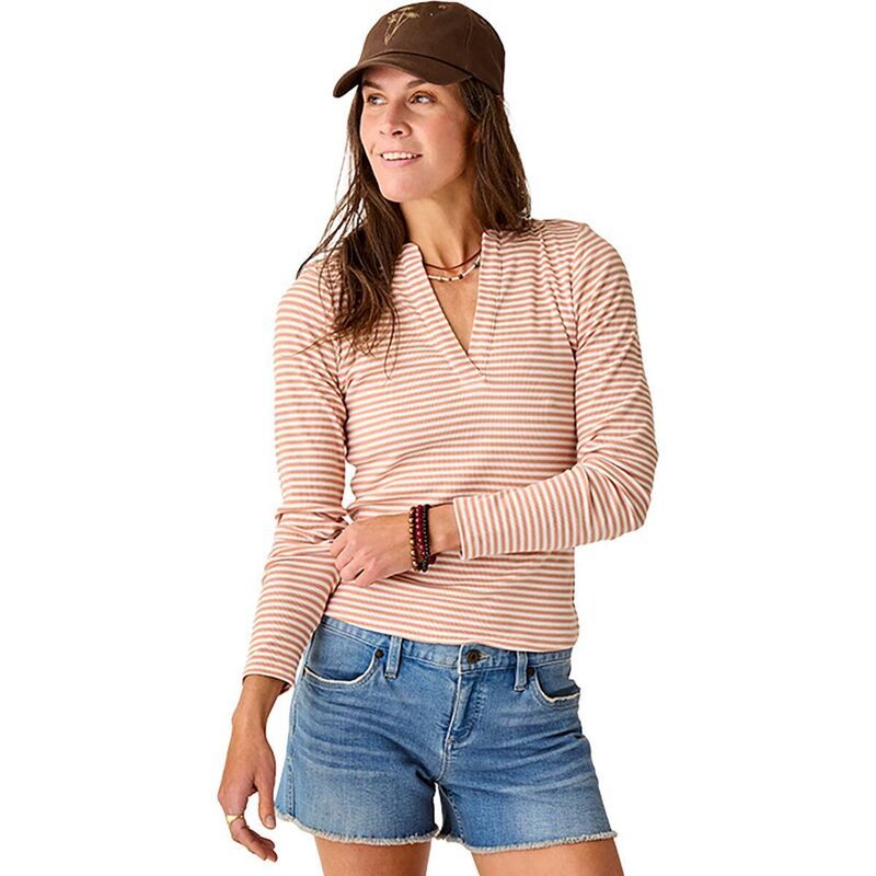 カーブデザイン レディース トップス Tシャツ Carve Designs Ever Henley Top Womens Crema Stripe ストライプ