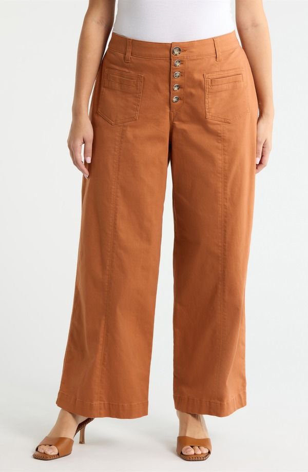 ウィットウィズダム レディース ボトムス レギンス ワイドレッグ パンツ Wit Wisdom Skyrisexposed Button Wide Leg Twill Pants Desert Bronze