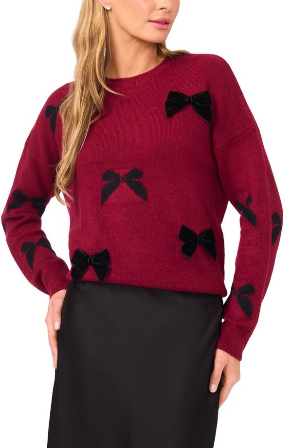 セセ レディース アウター パーカー・スウェット クルーネック セーター CeCe Bow Crewneck Sweater Deep Merlot