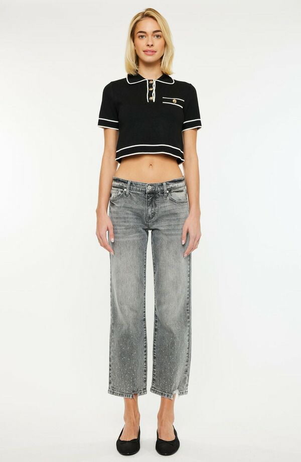 カンクン レディース ボトムス カジュアルパンツ クロップド ジーンズ KanCan Chai Mid Rise Cropped Straight Jeans Grey Wash グレー