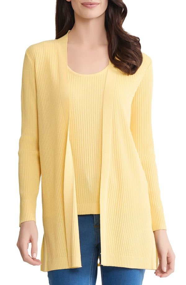 ジョーンズニューヨーク レディース アウター パーカー・スウェット リブニット カーディガン ニット Jones New York Sutton Open Front Rib Knit Cardigan Cornsilk