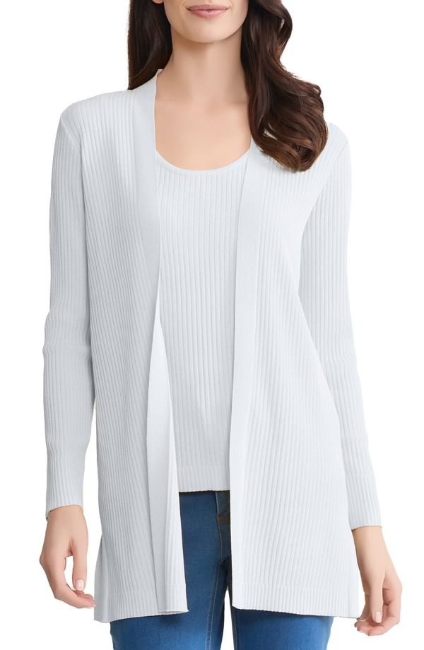 ジョーンズニューヨーク レディース アウター パーカー・スウェット リブニット カーディガン ニット Jones New York Sutton Open Front Rib Knit Cardiganatural White ホワイト