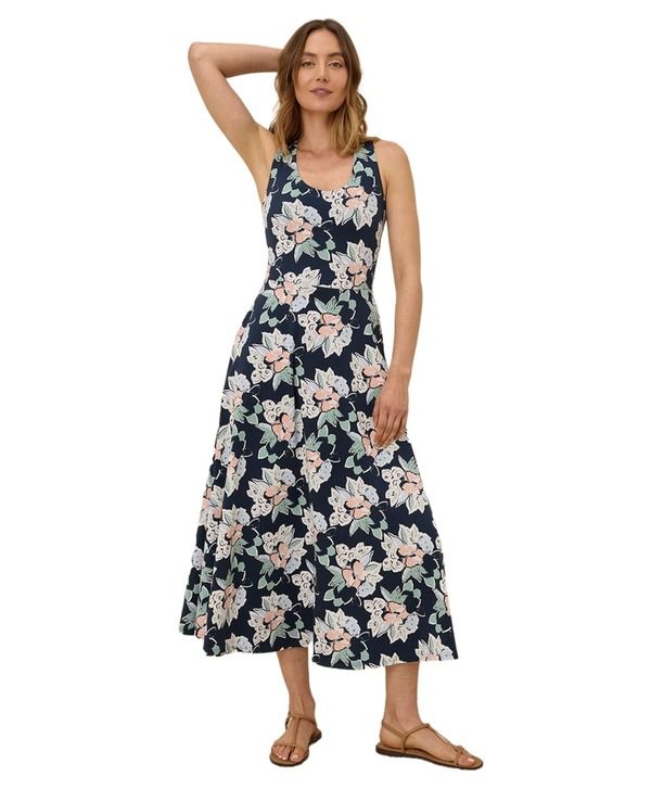 パクト レディース トップス ワンピース オープンバック コットン マキシ Pact Organicotton Fit Flare Open Back Maxi Dress Fresh Flora Midnight Blue ブルー