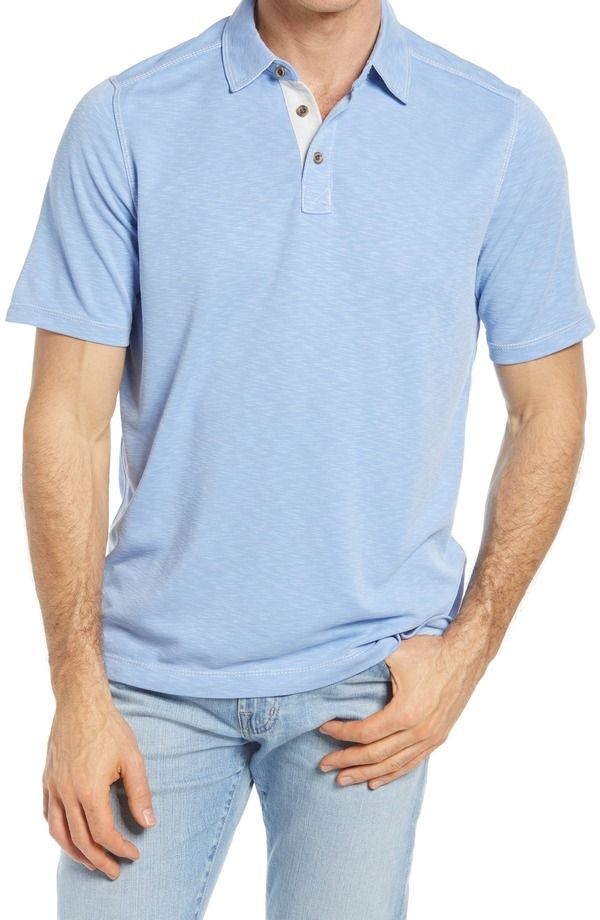 ジョンストンアンドマーフィー メンズ トップス ポロシャツ Johnston Murphy Slub Mens Polo Light Blue ブルー