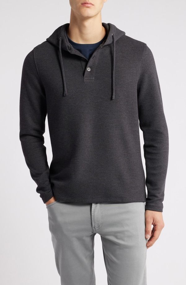 ロバートバラケット メンズ アウター パーカー・スウェット コットン ニット Robert Barakett Grenfell Waffle Knit Cotton Blend Hoodie Charcoal チャコール