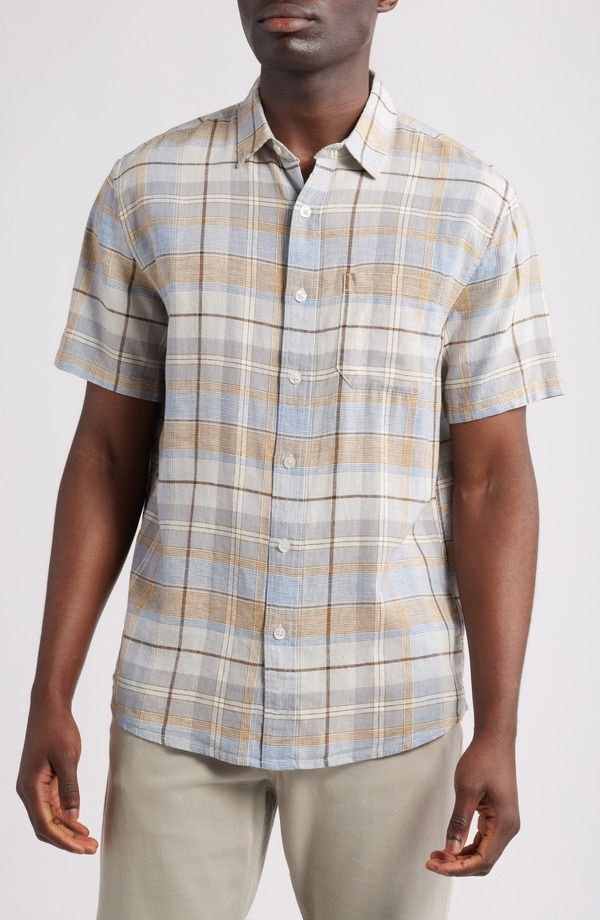 ペンドルトン メンズ トップス シャツ リネン Pendleton Dawson Plaid Linen Blend ButtonUp Shirt Grey Multi Plaid グレー