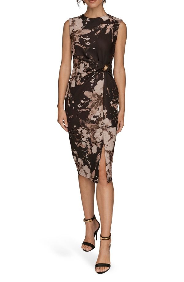 ダナ キャラン ニューヨーク レディース トップス ワンピース フラワー柄 プリント ミディ キャップ フラワー Donna Karanew York Poly Floral Print Cap Sleeve Midi Dress Fawn Multi マルチ