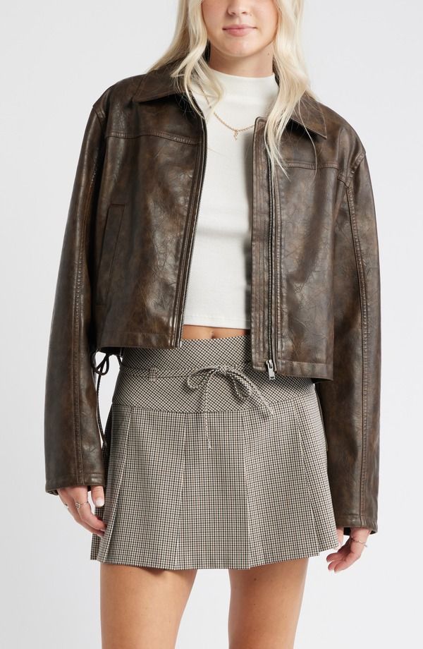 ビーピー レディース アウター ジャケット・ブルゾン レザー フェイクレザー BP Side Tie Faux Leather Moto Jacket Brown ブラウン