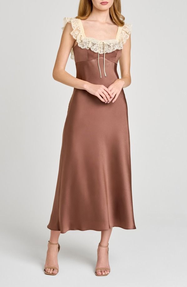 ワイフ レディース トップス ワンピース レーストリム レース WAYF Ellace Trim Slipdress Mocha モカ