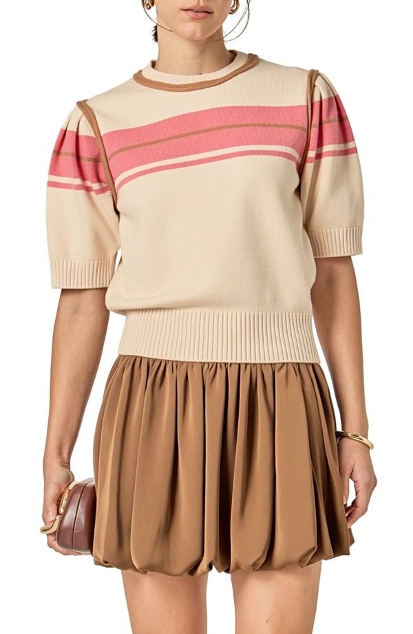 イングリッシュファクトリー レディース アウター パーカー・スウェット セーター English Factory Stripe Puff Sleeve Sweater Creamulti クリーム