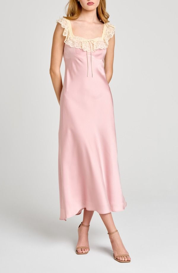 ワイフ レディース トップス ワンピース レーストリム レース WAYF Ellace Trim Slipdress Pink ピンク