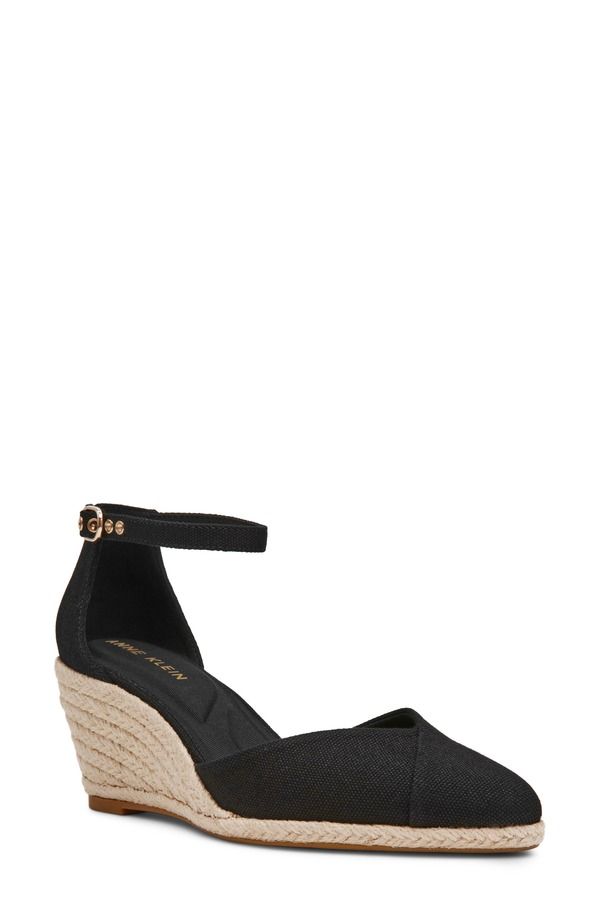 アンクライン レディース シューズ サンダル アンクル Anne Klein Wilmott Ankle Strap Espadrille Wedge Sandal Black Canvas ブラック