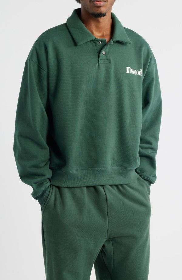 エルウッド メンズ アウター パーカー・スウェット ポロシャツ フリース Elwood Heavyweight Fleece Polo Collar Sweatshirt Emerald エメラルド