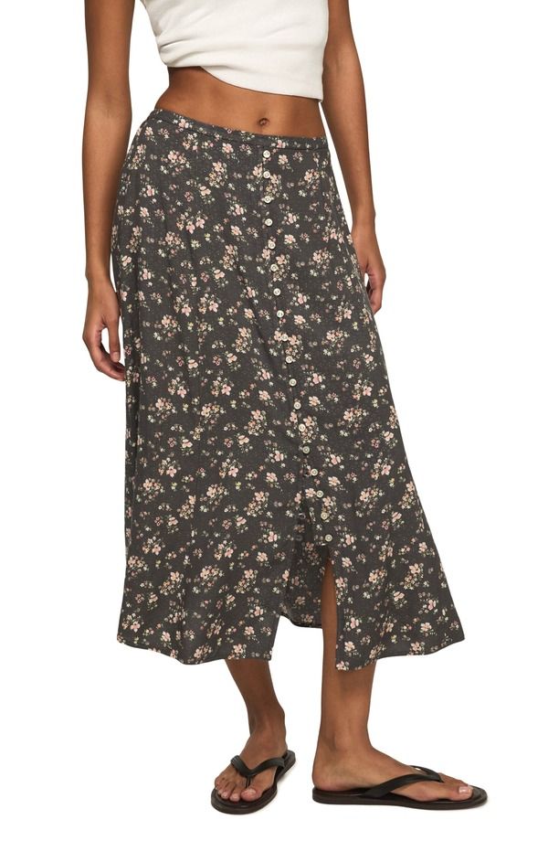ラッキーブランド レディース ボトムスカート フラワー柄 ミディ フラワー Lucky Brand Simone Floral Midi Skirt Black Floral ブラック
