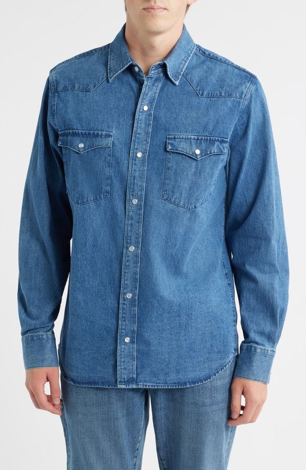 ショット ニューヨーク メンズ トップス シャツ コットン デニム Schott NYCotton Denim Western Shirt Light Indigo インディゴ