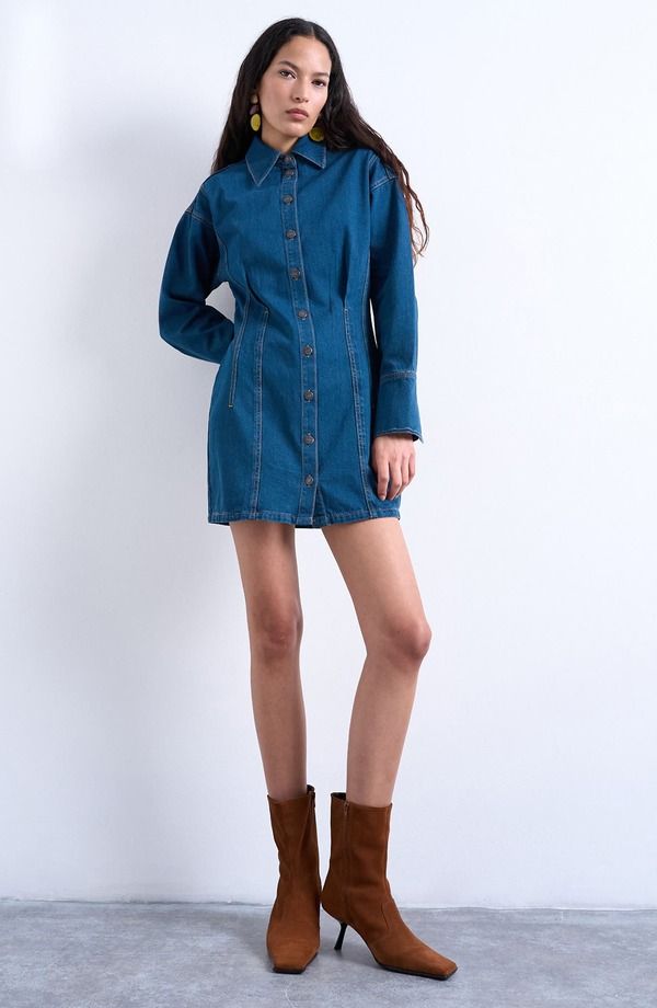 トップショップ レディース トップス ワンピース ミニ シャツ デニム Topshop Denim ButtonUp Mini Shirtdress Medium Blue ブルー