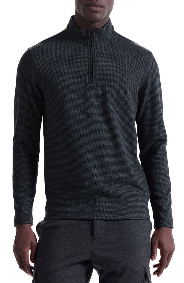 ブガッチ メンズ アウター パーカー・スウェット ハーフジップ Bugatchi Houndstooth Patern Quarter Zip Top Black ブラック