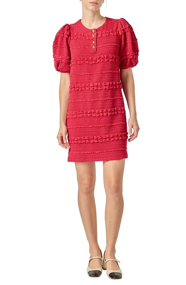イングリッシュファクトリー レディース トップス ワンピース ミニ シャーリング English Factory Smocked Minidress Burgundy バーガンディ 19,586円