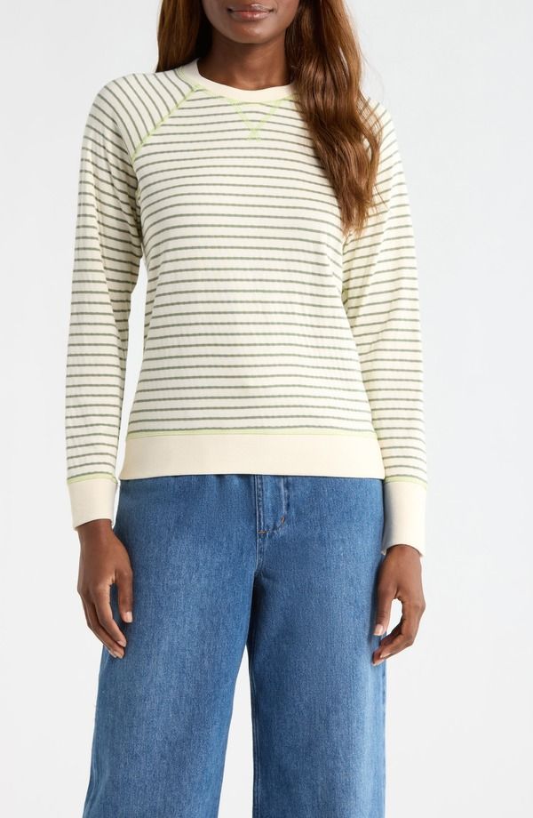 マリーン レイヤー レディース アウター パーカー・スウェット セーター コットン Marine Layer Stripe Reversible Raglan Sleeve Cotton Blend Sweater Olive White Stripe ホワイ