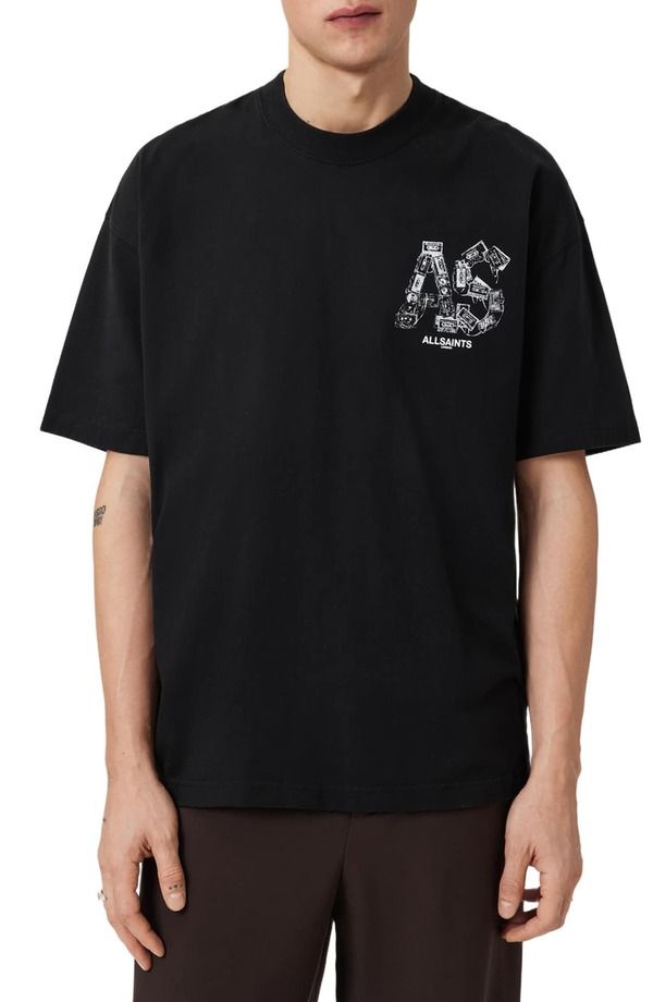 オールセインツ メンズ トップス Tシャツ コットン グラフィック AllSaints Mixtape Cotton Graphic TShirt Jet Black ブラック