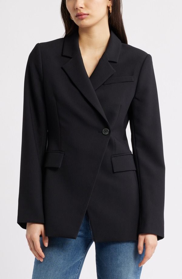 オープンエディット レディース アウター ジャケット・ブルゾン アシンメトリー ブレザー Open Edithe Icon Asymmetric Fitted Blazer Black ブラック