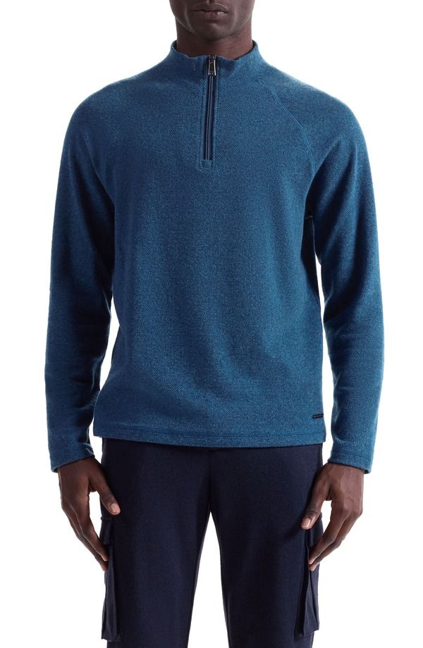 ブガッチ メンズ アウター パーカー・スウェット ハーフジップ コットン Bugatchi Brushed Cotton Blend Quarter Zipullover Navy ネイビー
