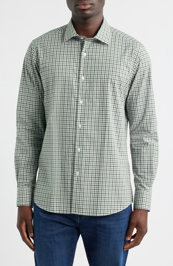 スコットバーバー メンズ トップス シャツ レギュラーフィット ギンガムチェック コットン ギンガム Scott Barberegular Fit Gingham Cotton ButtonUp Shirt Sage セージ
