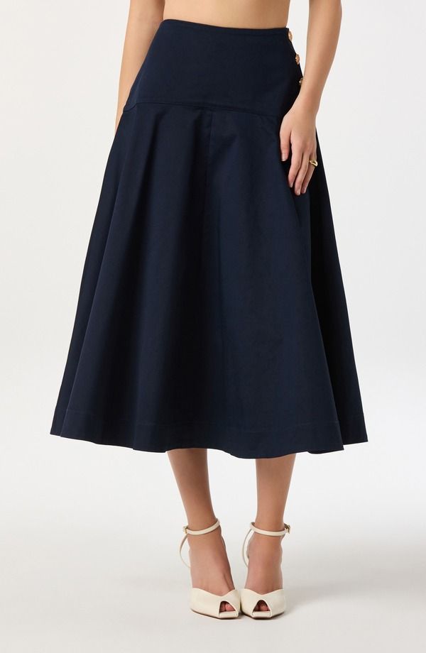 アストール レディース ボトムスカート ミディ コットン ASTR the Label Drop Waistretch Cotton Midi Skirt Navy ネイビー