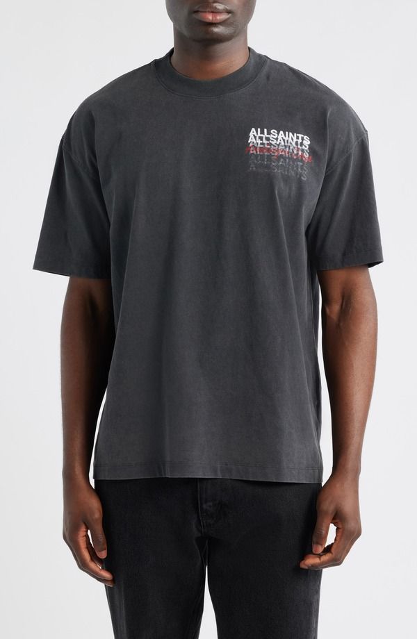 オールセインツ メンズ トップス Tシャツ コットン グラフィック AllSaints Graphene Cotton Graphic TShirt Washed Black ブラック